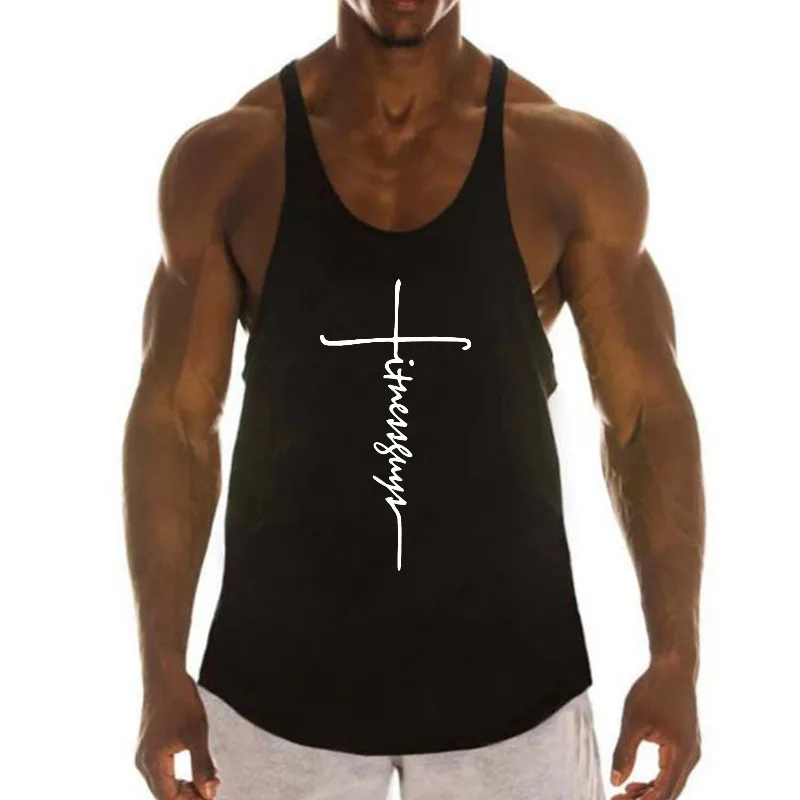 Mens Running Vests Cotton Y-Back Gym Stringer Tank Tops Summer Muscle Workout Sleeveless Shirts Bodybuilding Fitness Singlets
