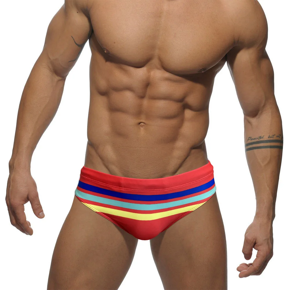 Summer Stripes Swimwear Men\'s Swim Briefs Sexy Swimming Trunks Sports Swimsuit Bikini Boxer Beach Shorts Bathing Suit