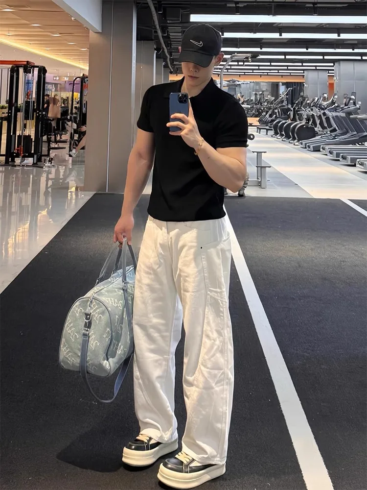 

American High Street Workwear Jeans Men's Summer Deconstructed Patchwork Cleanfit Loose Straight Leg Wide Leg Pants