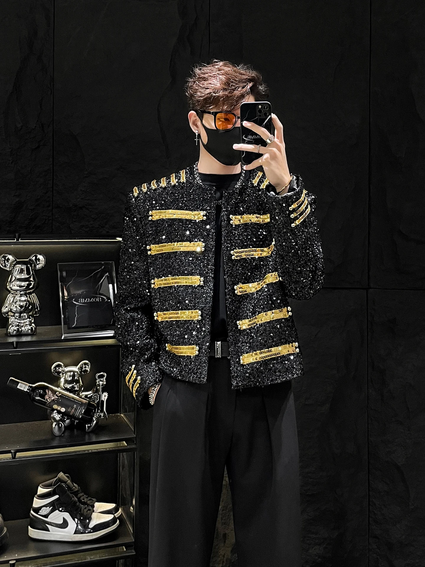 

Heavy-du ort Jaet для мужчин, модная верхняя одежда для выступлений на сцене, сверкающая без зеркала, корейская осенняя молодежная одежда...