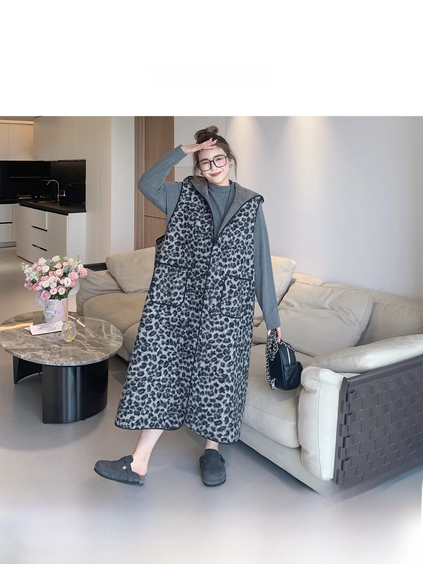 

Женская куртка больших размеров с леопардовым принтом, свободного кроя, удлиненная, для многослойных образов, повседневная, с высокой талией, для работы и отдыха, осенняя мода