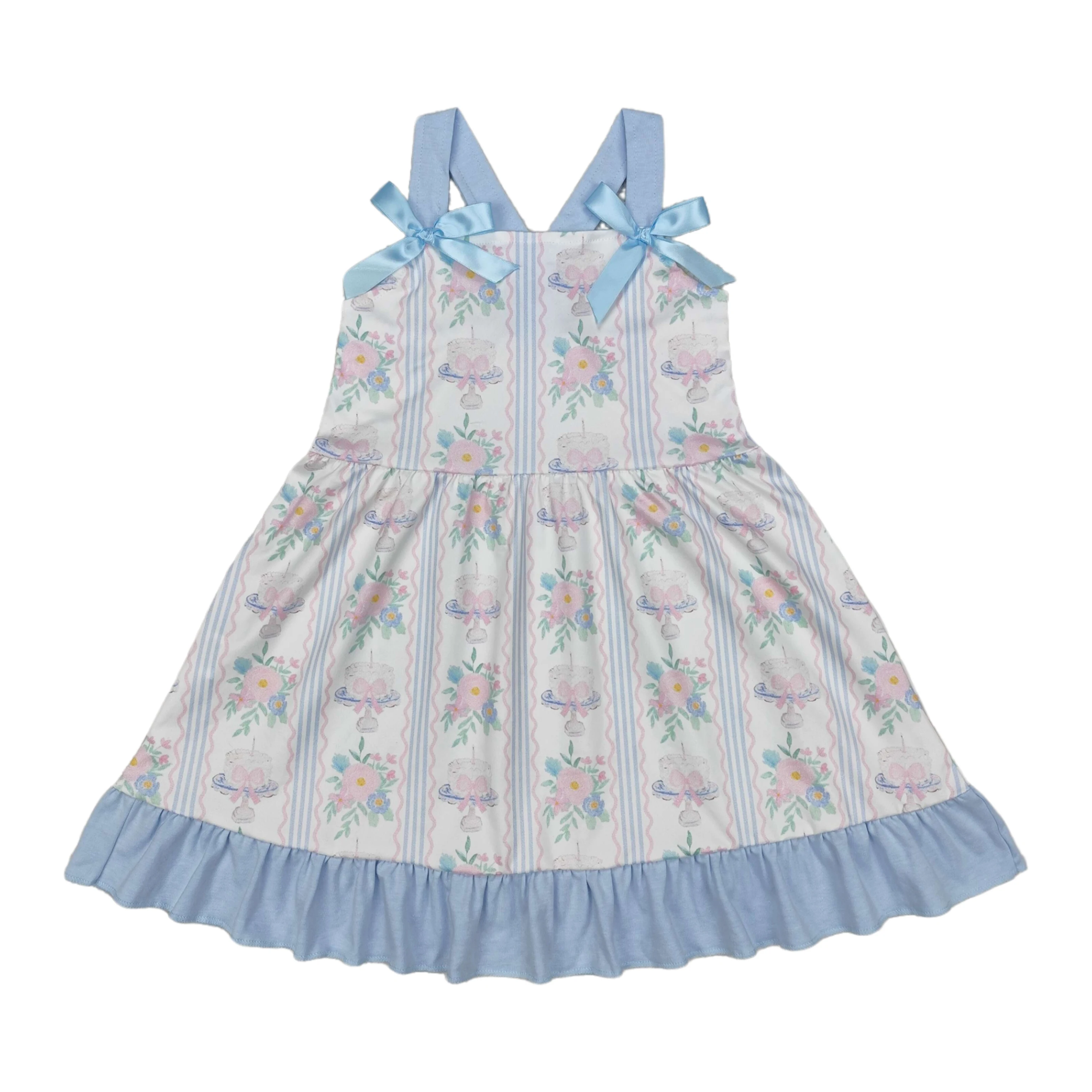 

Wholesale Baby Girls Flowers Cakes Straps Bows Knee Length Dresses Children Toddler Infant Summer Floral Ruffles Clothing