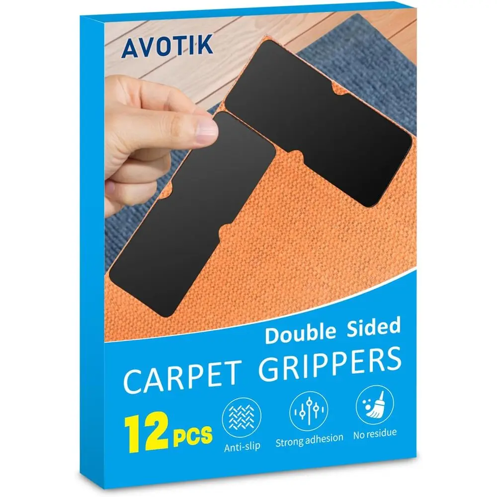Rug Gripper or Hardwood lo: 12 PCS No Damage Rug Tape - Anti Slip Rug Grips for Area Rugs – Secure Carpet Tape for Wood lo, Safe