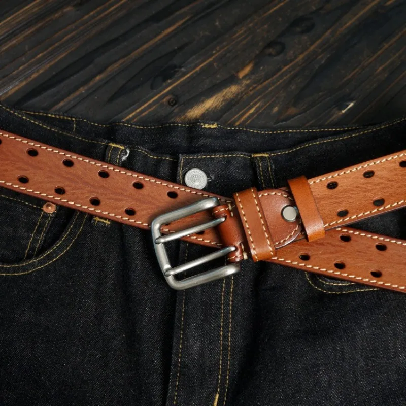 38cm-新品-メンズ-本革-ハンドメイド-カジュアル-レトロ-純牛革ベルト、ダブルニードル-トレンドデザイン-ジーンズベルト-若者向け