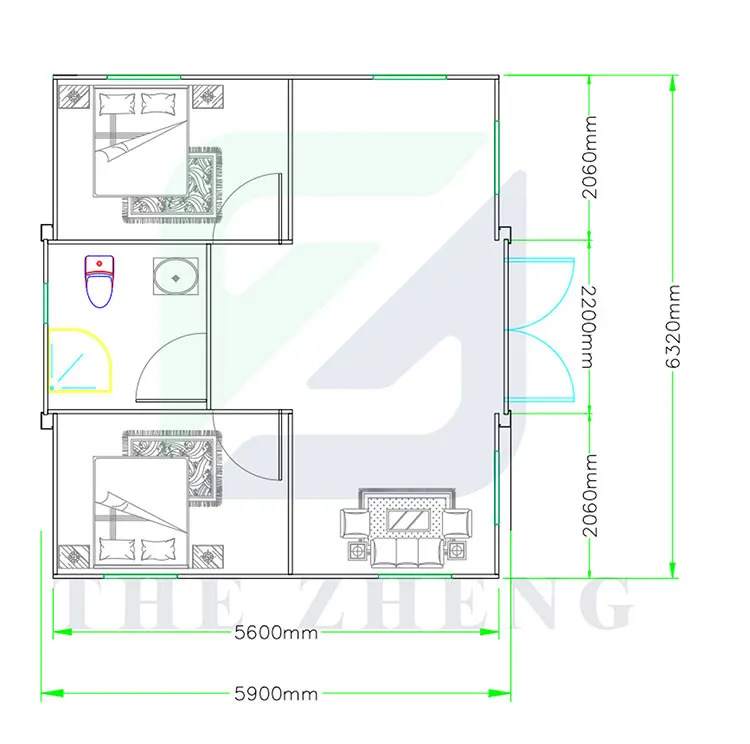 20ft Flat Pack Shipping Container Prefab Steel Container House With Two Bedrooms For Home Villa Mall Or School Use