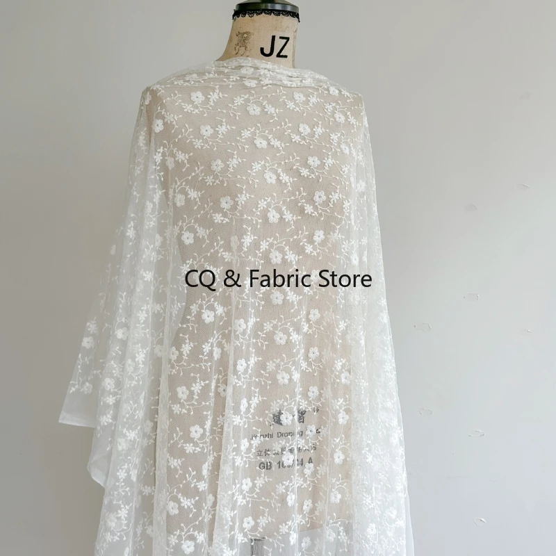 

Fashionable White Soft Mesh Embroidered Lace Fabric For Garment Dress Accessories By The Yard Sewing Materials