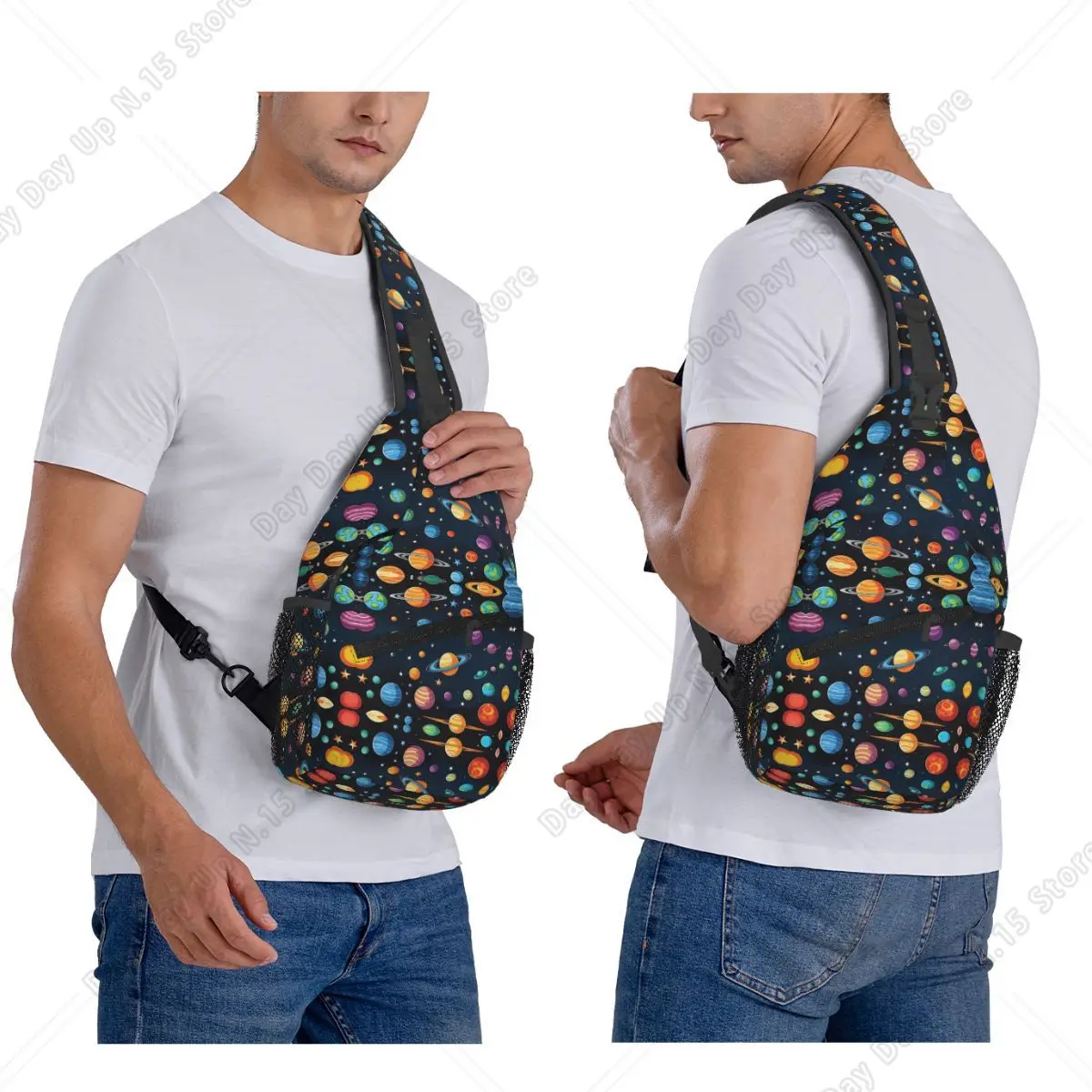 Solar System Space Planets Universe Chest Bag Men Sling Crossbody Backpack Chest Bag Travel Hiking Daypack Shoulder Bag