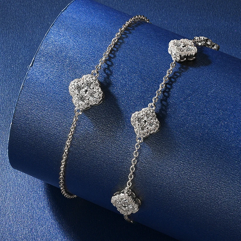 Rrjzz Zertifizierter Runder Schliff D-Farbe Moissanit VVS1 Labor-Imitationsdiamant Kleeblatt-Armband Glücksbringer Vierblättriges Armband für Frauen – Detail 2