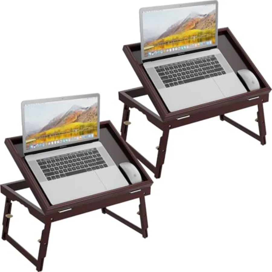 

2 Pack Bamboo Adjustable Foldable Bed Tray Table 17x12in Mahogany Breakfast Tray for Eating Laptop Desk Sofa Snacking Non-Slip