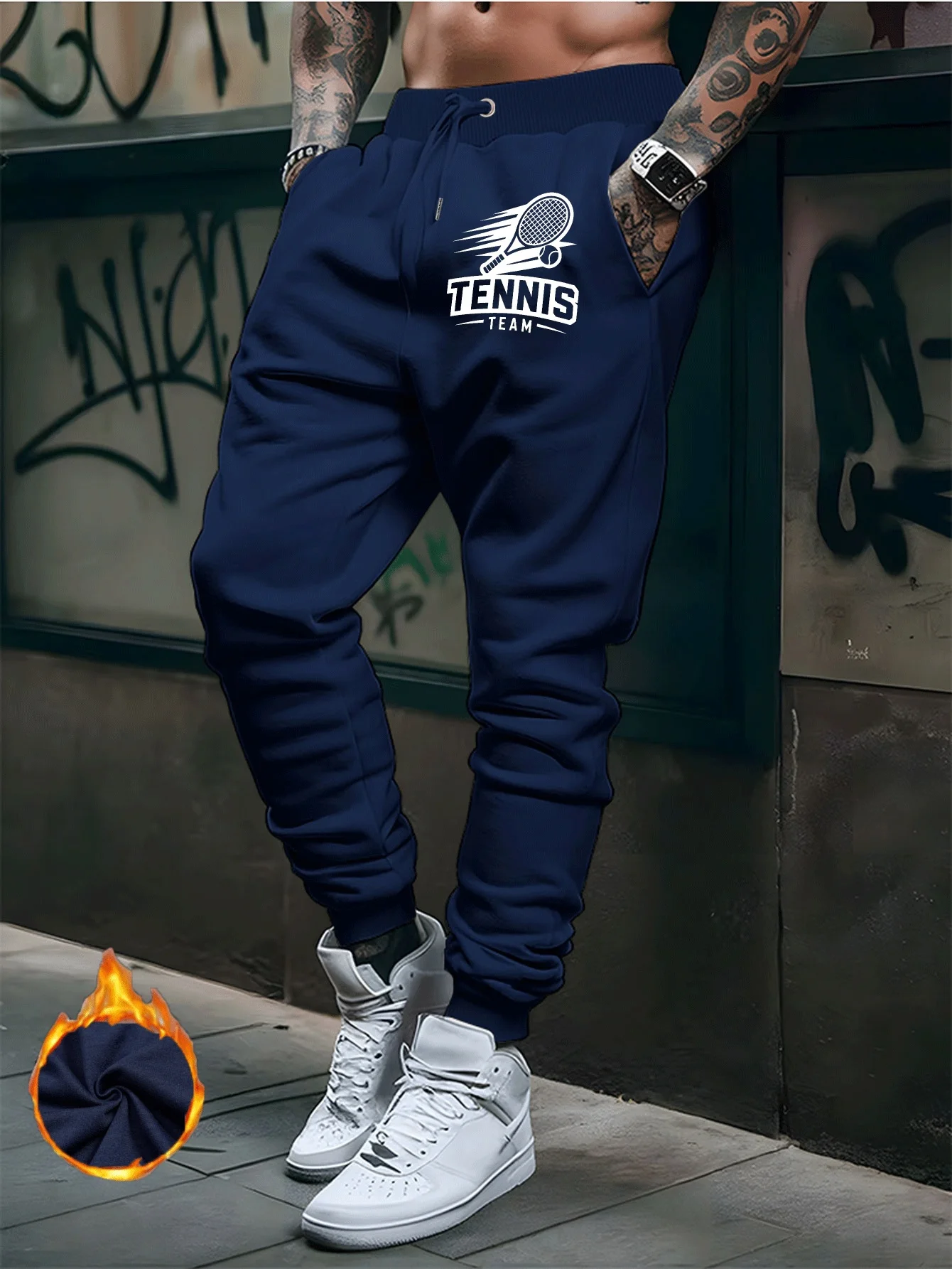 Sport‑dynamic Tennis Team Racket Ball Graphic Print Stylish Tapered Sweatpants Men Hip Hop Sports Jogger Trousers Fit Wear Gear