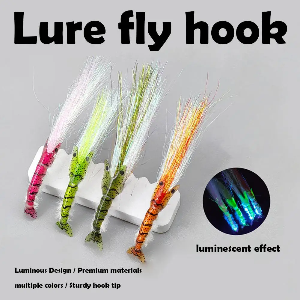 1/4PCS Luminous Shrimp Fly Fishing Lures Sinking Artificial Flies Bait Set with Box For Trout Bass Freshwater Tackle
