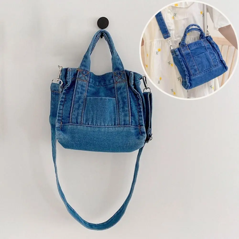 Cute Single Shoulder Denim Crossbody Bag Handbag Korean Style Summer Canvas Bag Casual Messenger Bag for Girls Ladies