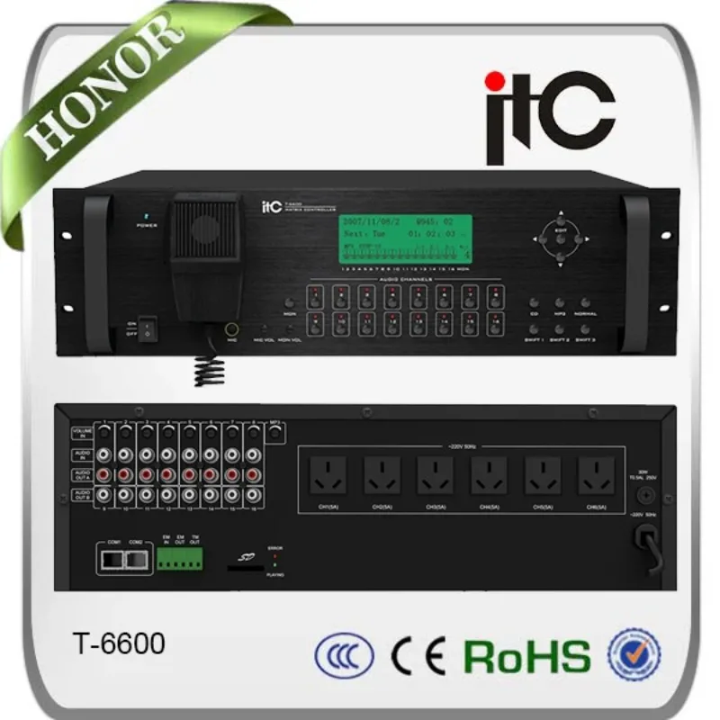 ITC T-6600 Sistema de endereço público escolar profissional Conjunto de sistema Pa com fio baseado em IP Host de controle de transmissão inteligente