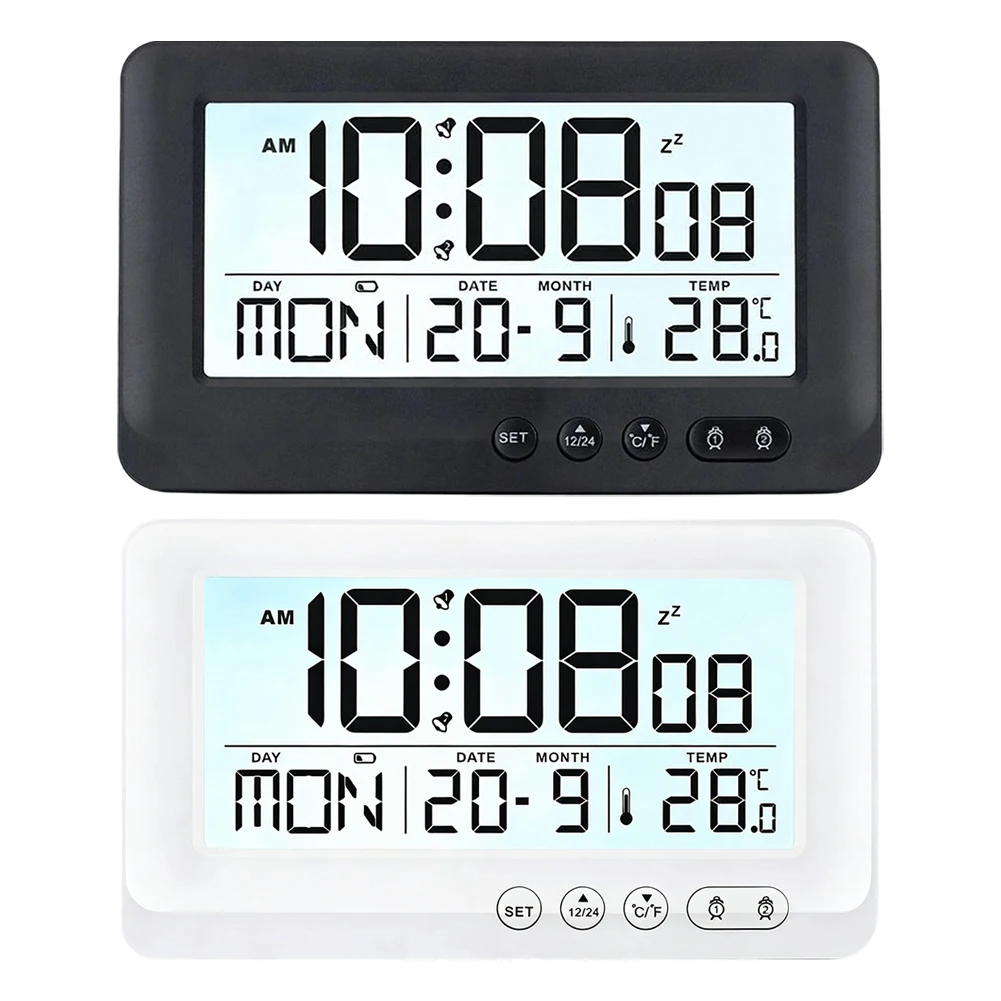 2026 LCD Digital Alarm Clock With Date Temp Display Dual Alarm Snooze 12/24H Student Desk Timer For Home Office Decorations