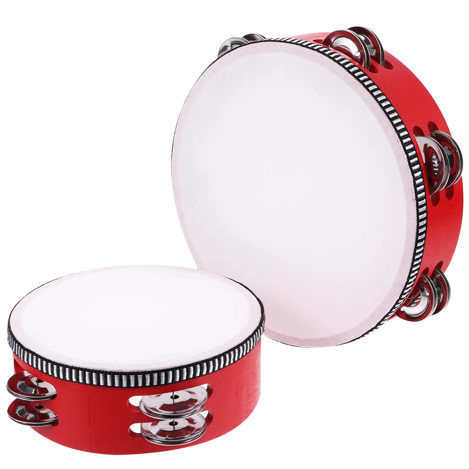 

2pcs Wooden Handheld Tambourine Double Row Percussion Instrument With Jingle Bells Loud Cheerful Sound For Music Drum Karaoke