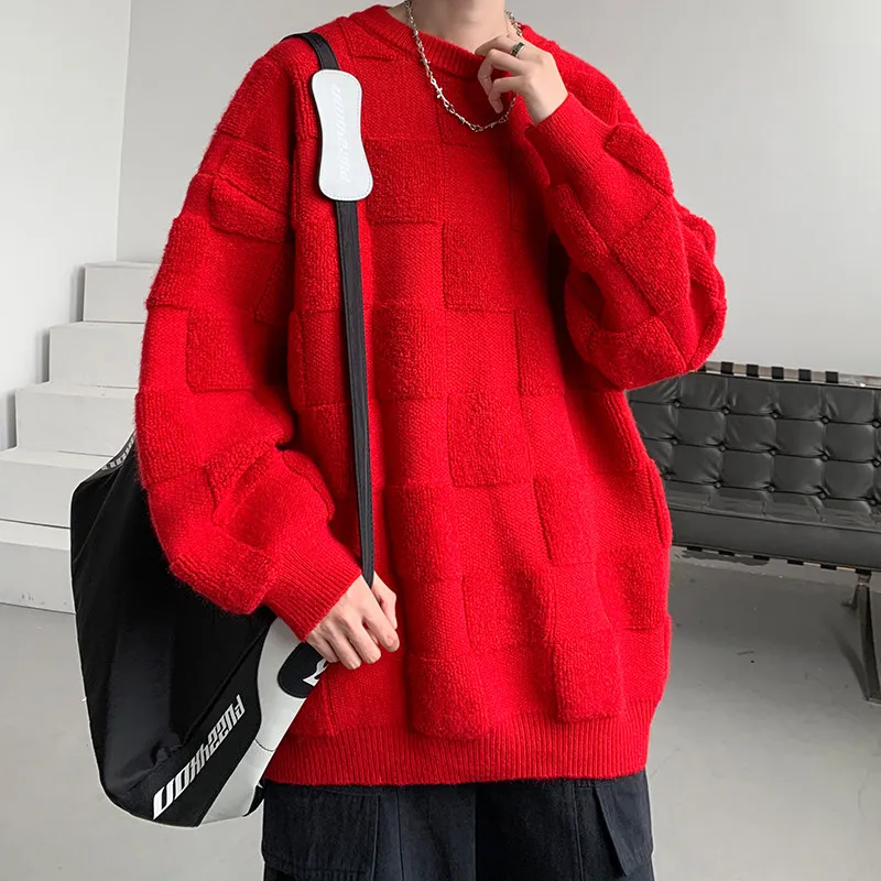 

Red Knitted Sweater Men's Casual round Ne Embroidered Towel id Pattern High End Feeling Lazy Sle Chinese Zodiac Year