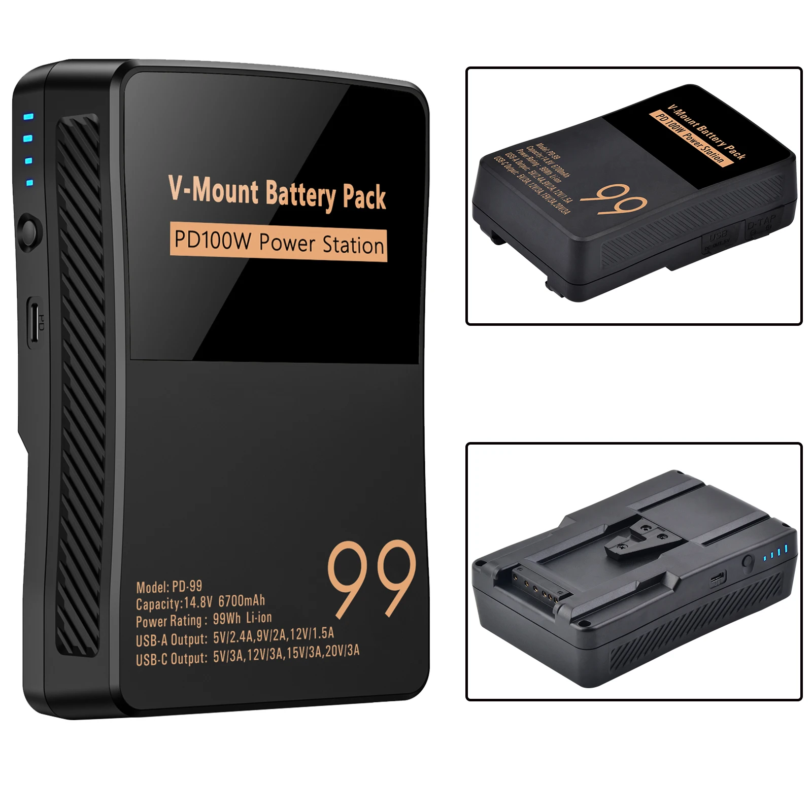 

100W PD-99 V-Mount Battery Pack Lens-style V Lock with PD 100W USB-C Cable for Camera Video Camcorder Monitor laptops lights