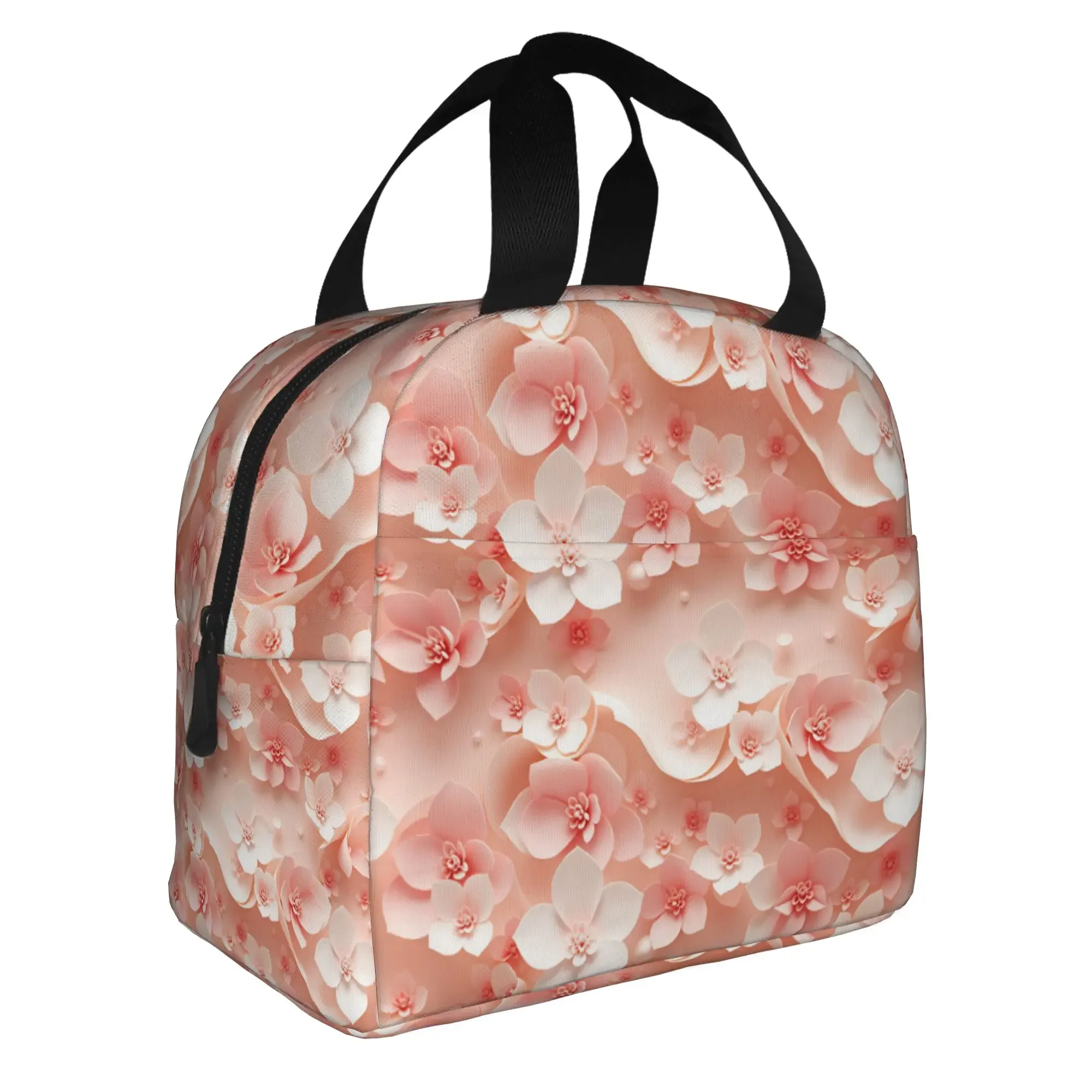 Fashion Trend 3D Flowers Insulated Lunch Bags for Outdoor Picnic Luxury High 3D Floral Resuable Cooler Thermal Lunch Box