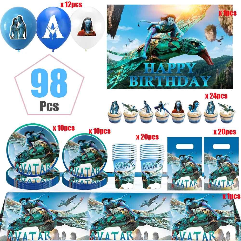 Avatar-Film Geburtstagsdekoration Tischware Tischdecke Tasse Teller Serviette Tasche Ballon Babyparty Partyzubehör Geschenke