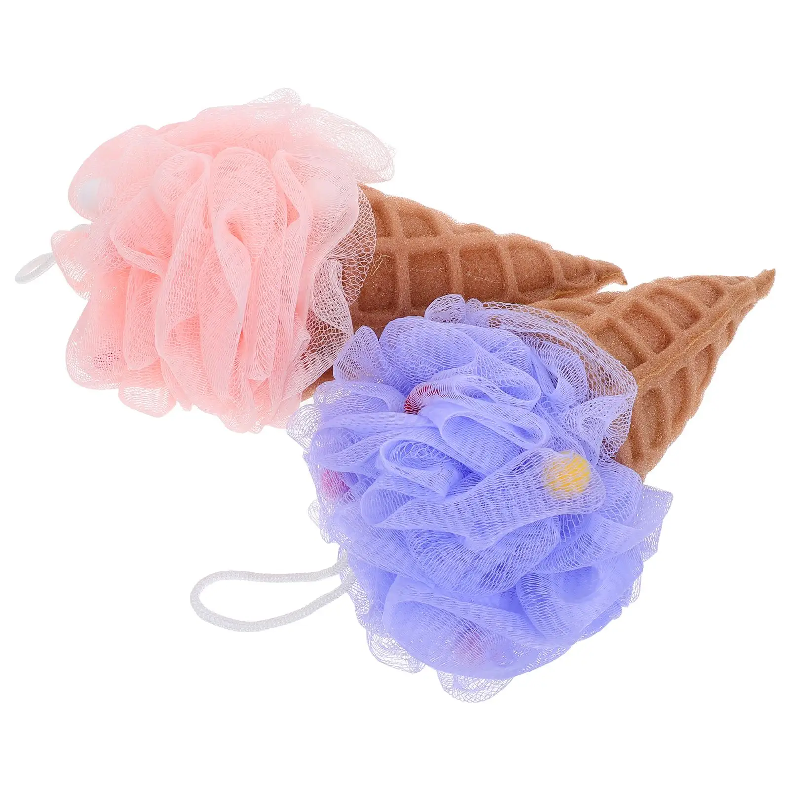 

2Pcs Ice Cream Shower Ball Cute Cartoon Bath Scrubber Soft Reusable Sponge Loofah Cleaning Tool Travel Accessories