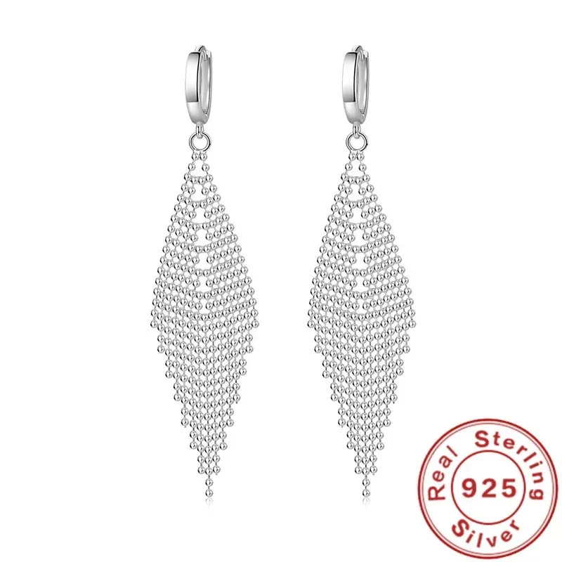 2024 New 925 Sterling Silver Exquisite Tassel Beads Long Earrings For Women\'S Wedding Fashion Jewelry Party Gifts Wholesale