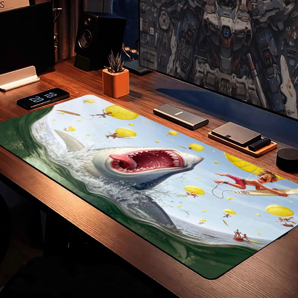 Ocean Shark Cool Large Gaming Mouse Pad XL Locking Edge  Size for Game Keyboard Pad for Gamer