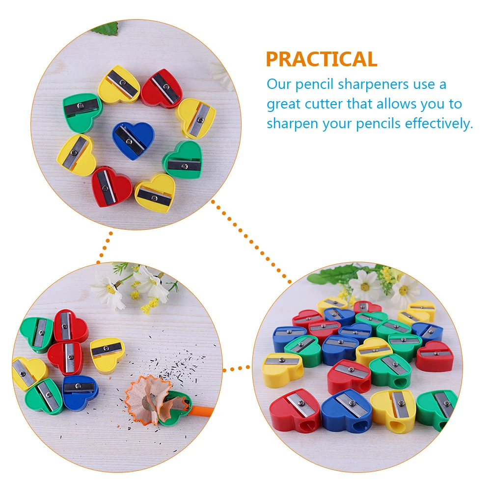 

40pcs Heart Shaped Pencil Sharpener Cartoon Mini Manual Sharpeners for Kids School Office Bulk Stationery ABS Metal Reusable