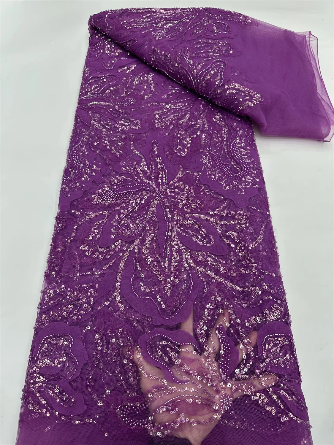 

African Beads Lace Fabric 5 Yards Sequins Embroidery Nigerian Lace Fabric 2025 High Quality Laces Groom Tulle French For Dress
