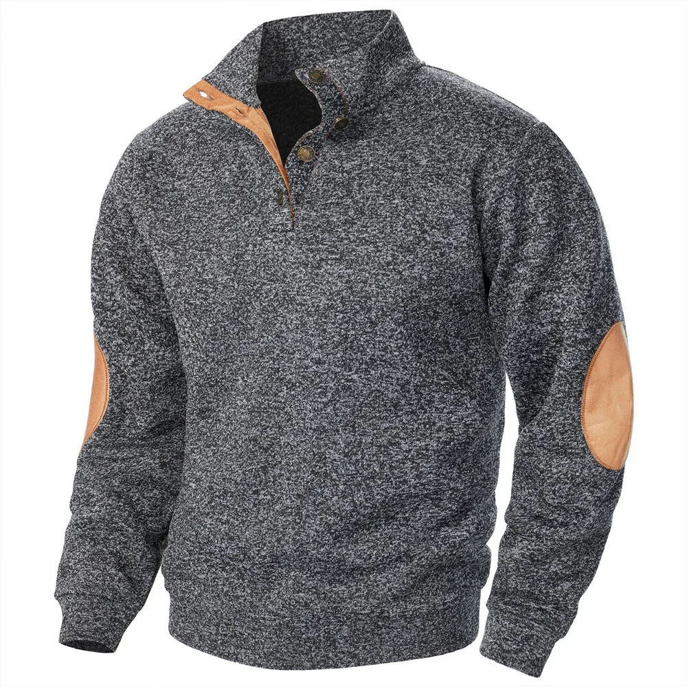Herren Herbst Sweatshirt Patchwork Kontrast Farbe Hoodies Stehkragen Männer Botton Down Vintage Pullover – Detail 6