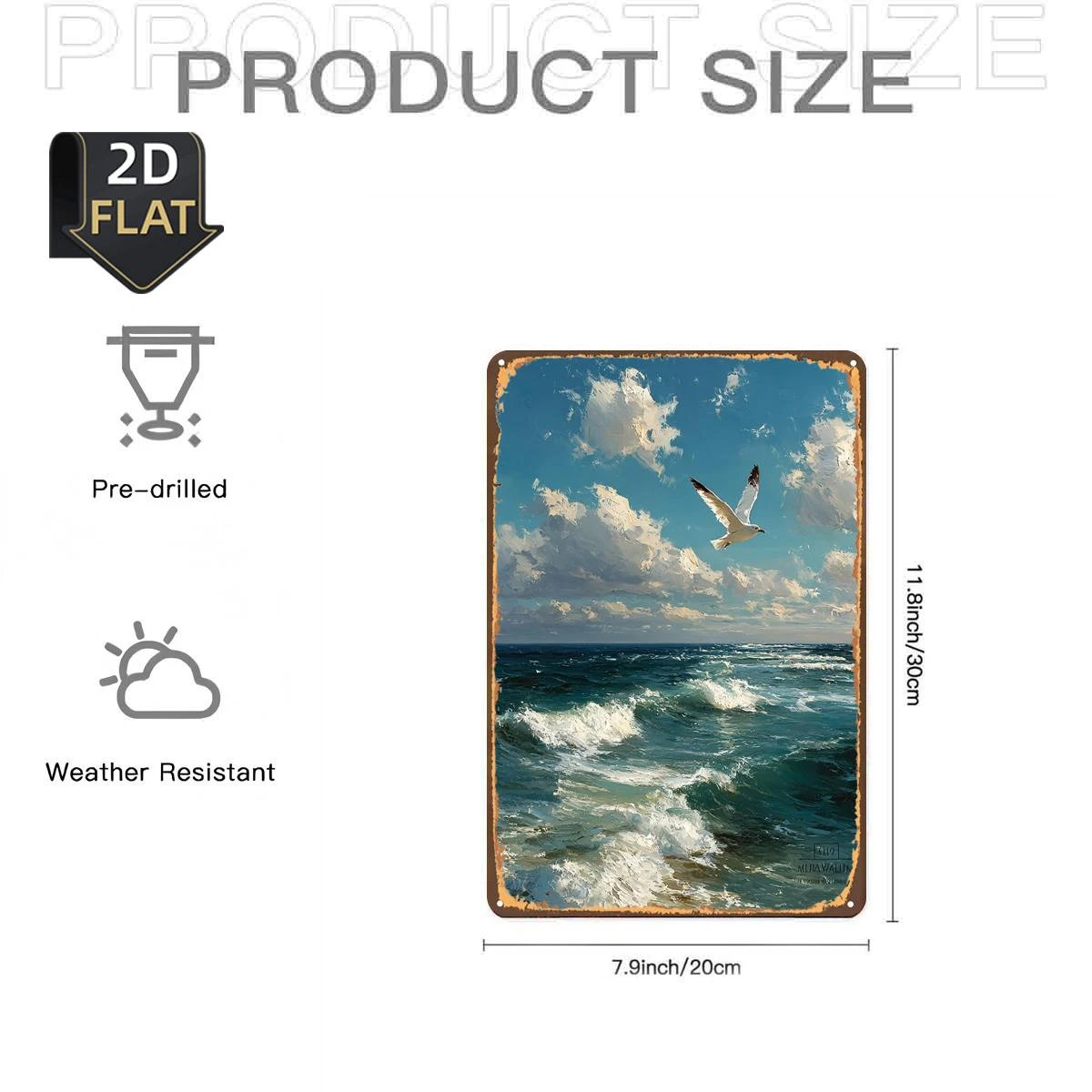 2D Flat, 2D Flat 1pc,Seagull Soaring Over Turbulent Ocean Waves,metal Tin Sign,size(8