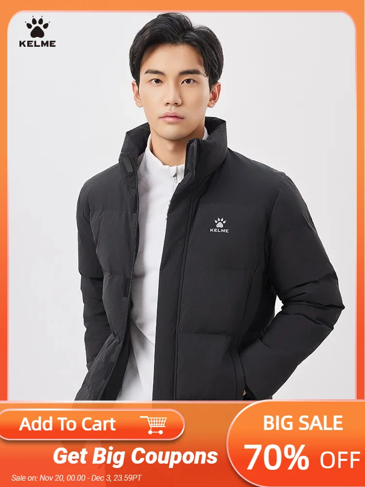 

Kelme Short Down Jacket Men's Winter Stand Up Collar Outdoor Running Training Warm Jacket Daily Training Windproof Jacket