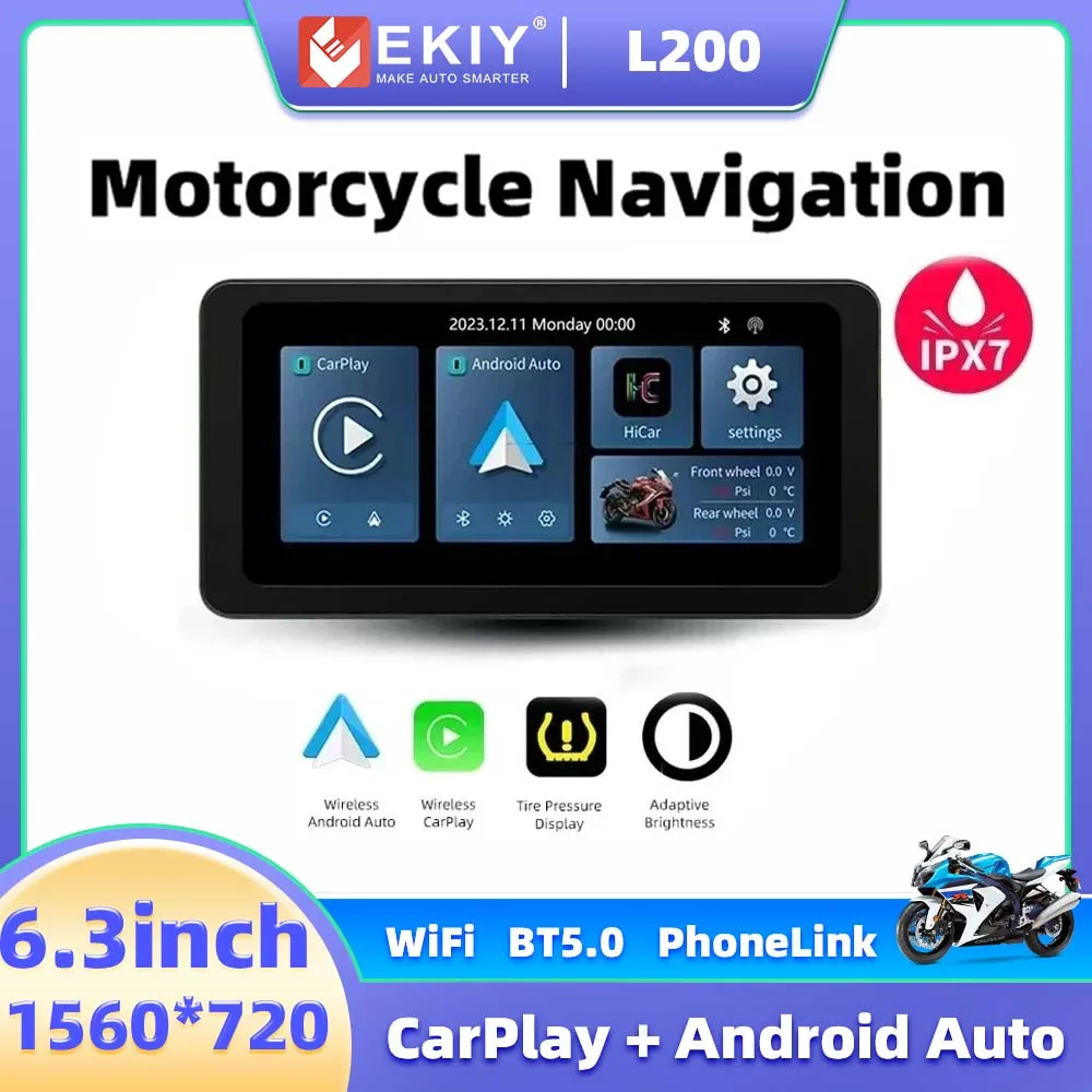 

EKIY 6.3 inch high Resolution Motor Wireless Carplay Para Motos Car Navigation Wireless Android Auto Dual Channel BT