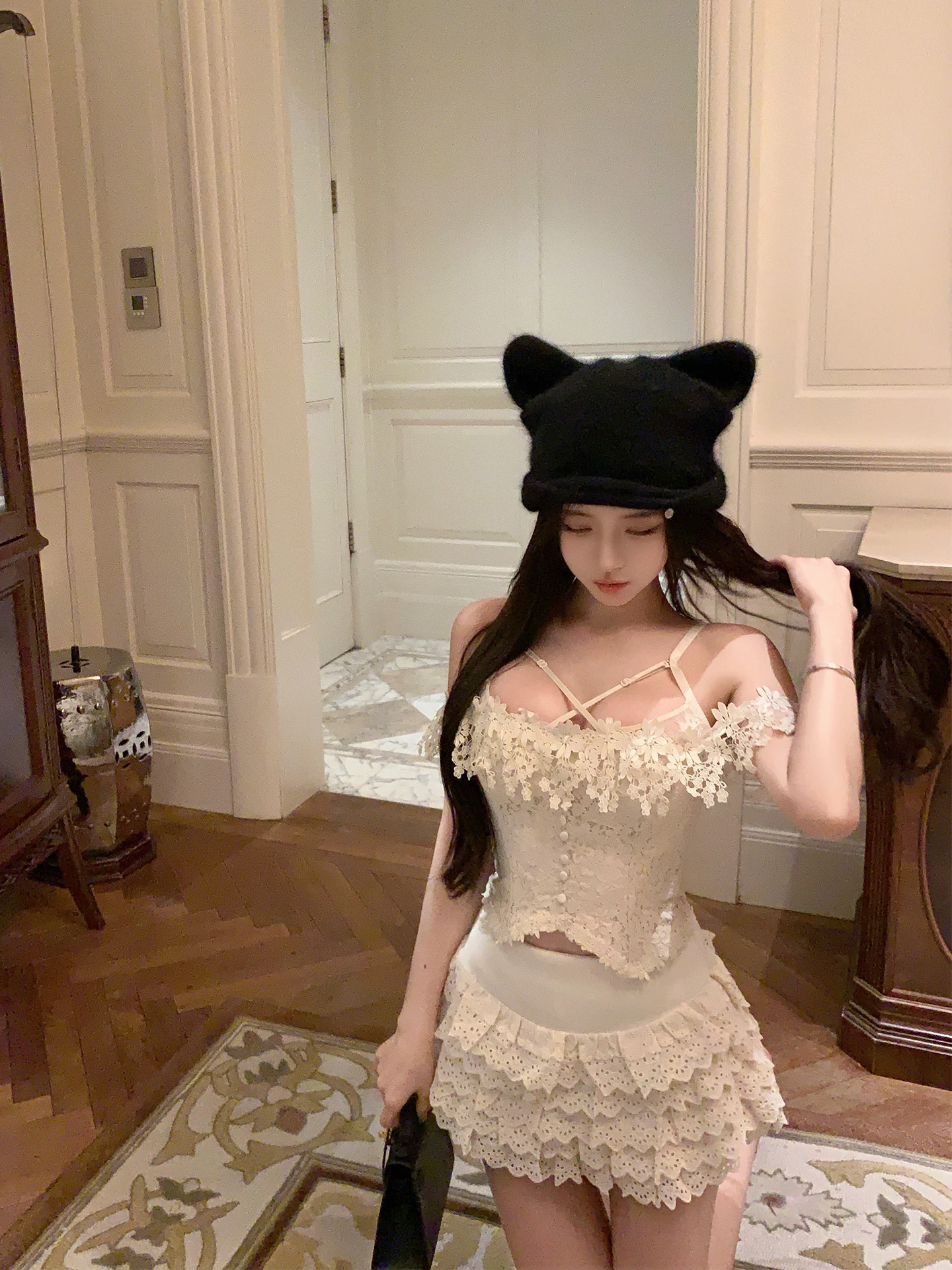 

Юбка AkiQiu Autumn Cheese Heart с кружевной отделкой, многослойная, в стиле пэчворк, для стройности, универсальная, в стиле Pure Desire, милая короткая юбка