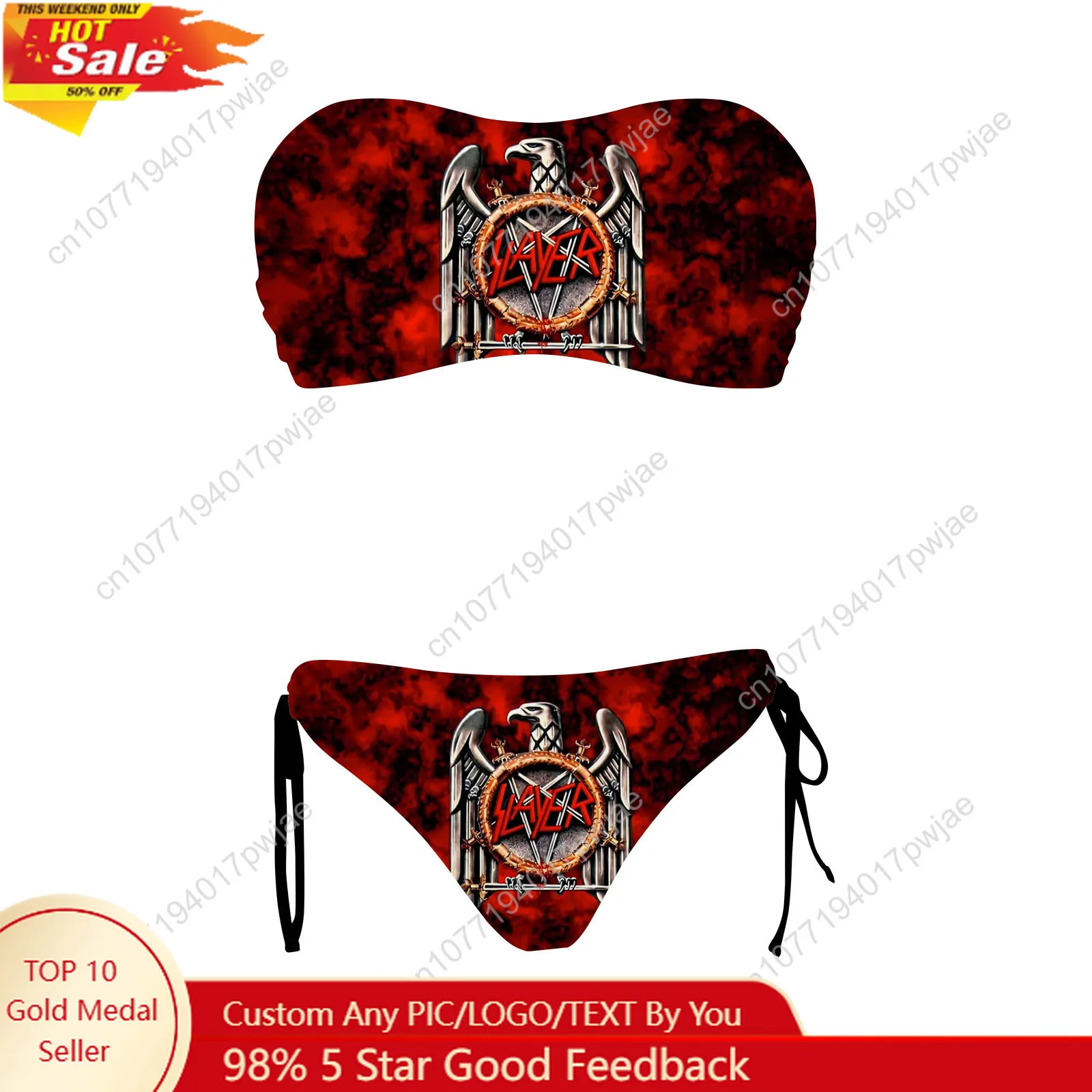 

S-Slayer Rock Band Custom Swimsuit Womens Drawstring Two Piece Set Bathing Suits Swimwear Pool Party Beach Bikini Beachwear