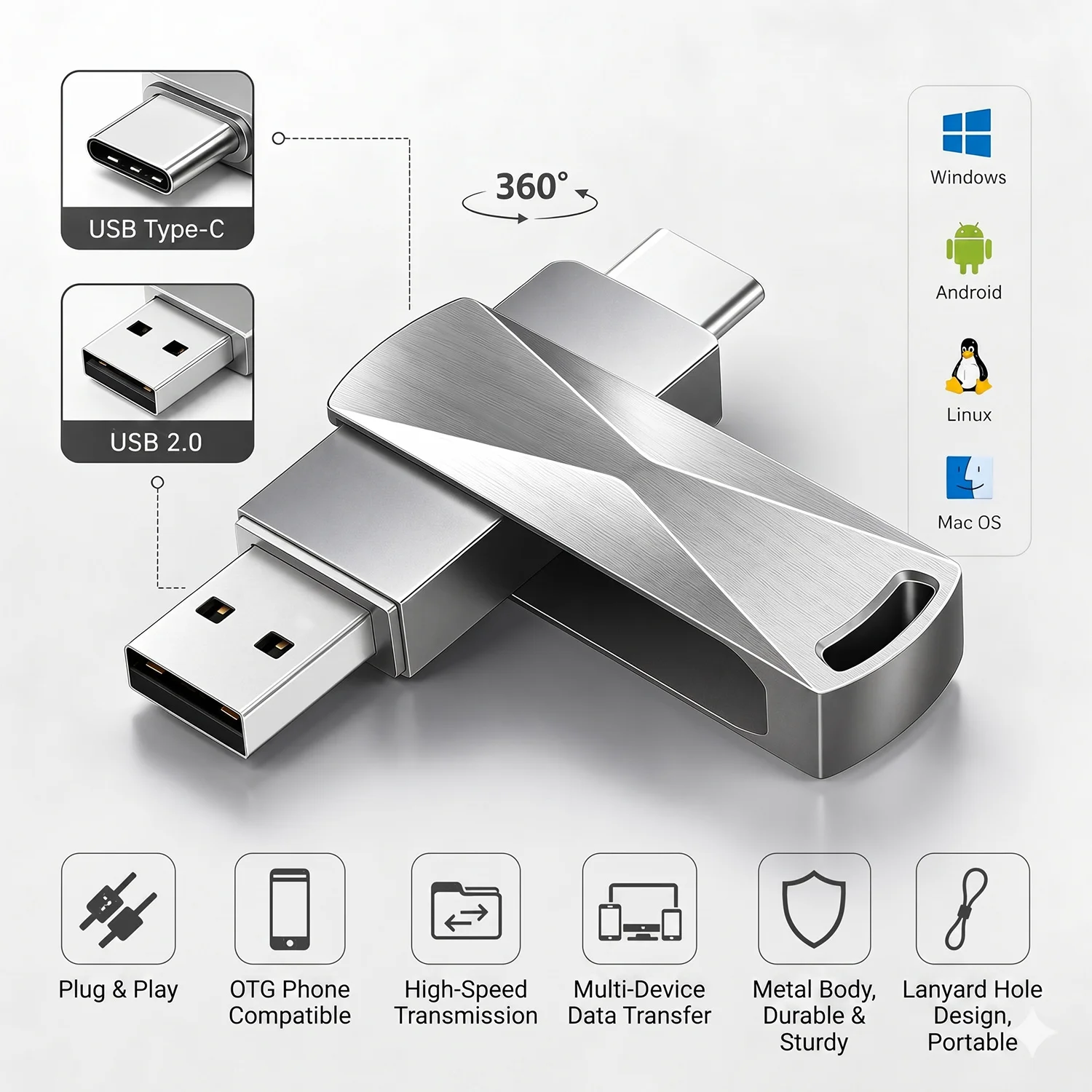 TYPE-C USB 3.0 Flash Drive 128GB USB-C Pen Drive 64GB Mini Metal Pendrive 64GB Creative Business Gifts Memory Disk 32GB 16GB 8GB