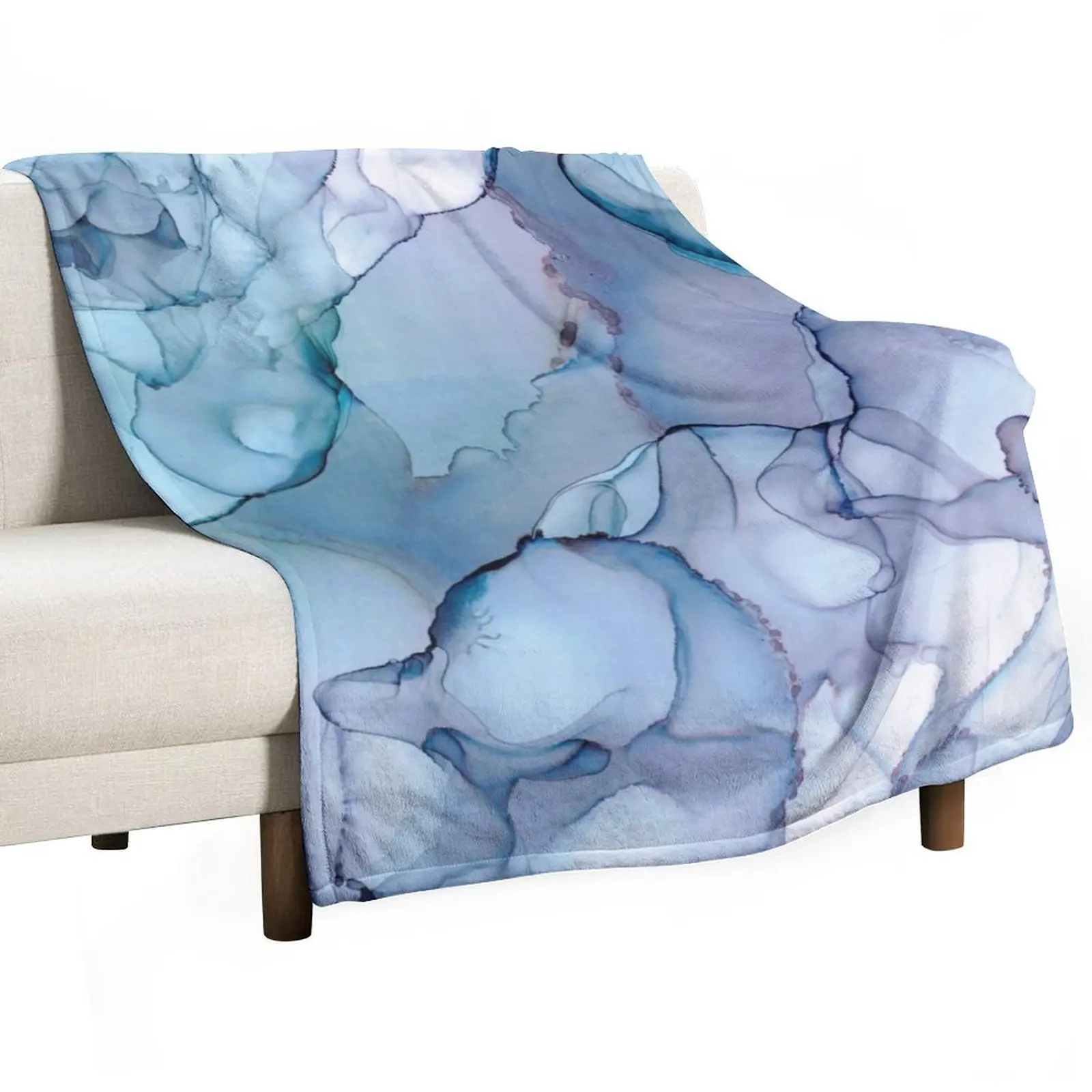 Periwinkle River: Original Abstract Alchool Ink Painting Throw Blanket Blankets For Sofas Kid'S Quilt Blankets