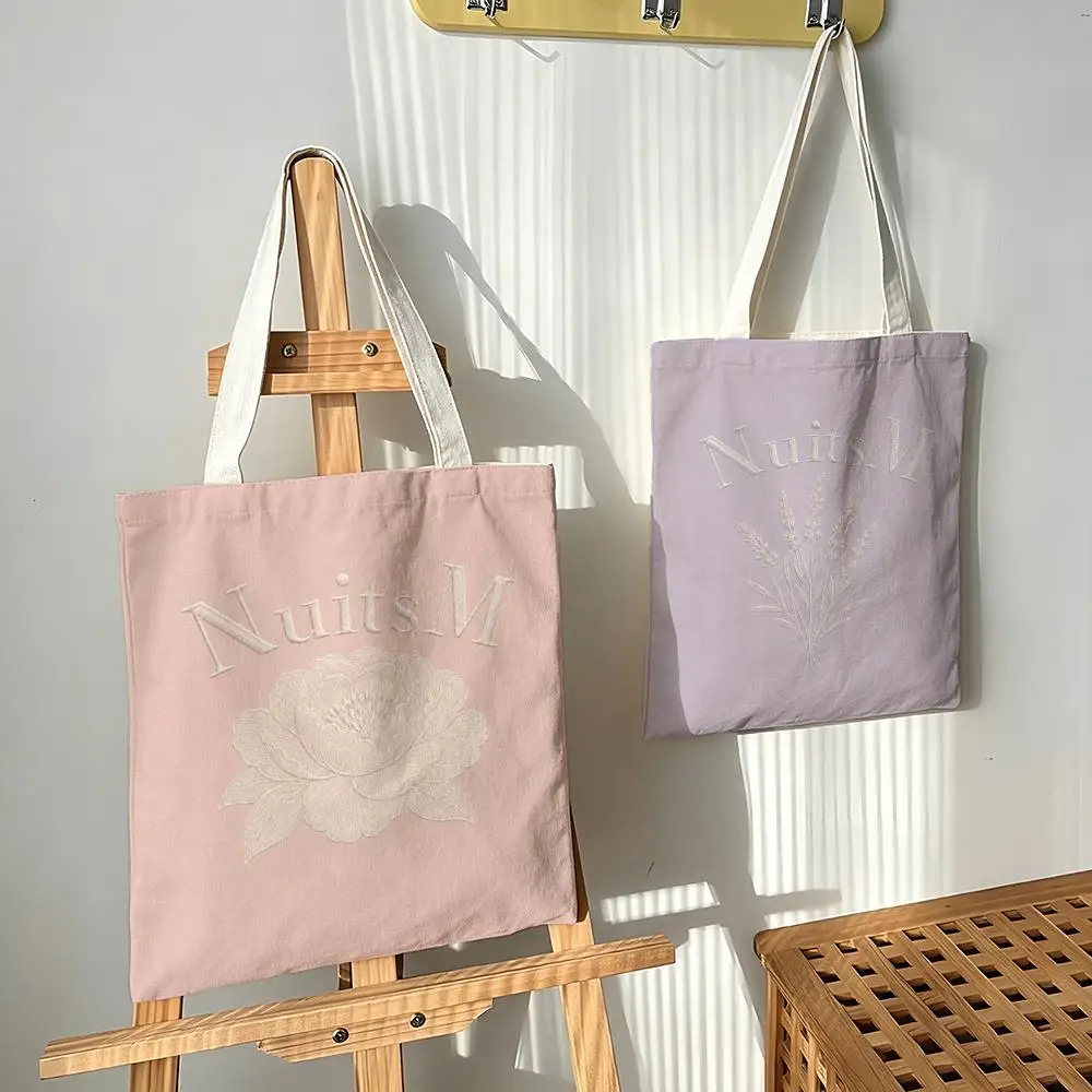 NuitsM Embroidery Floral Storage Bags Canvas bags are suitable for going to class, shopping, gifts, and commuting