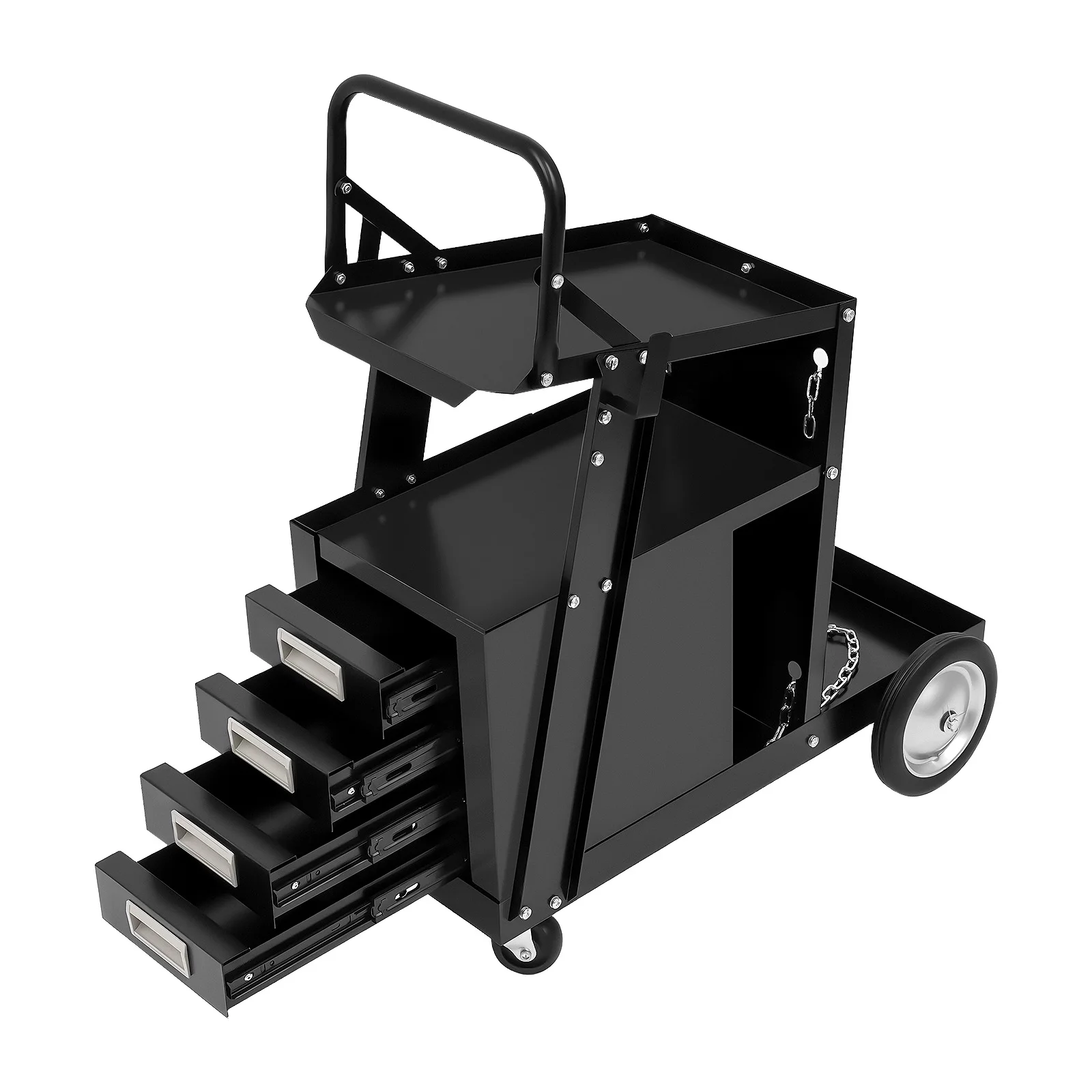 Welding Cart with Handle, Rolling Welder Cart, Trolley with 4 Drawers Wheels and Tank Storage for Transporting and Storing Welders, Hoses