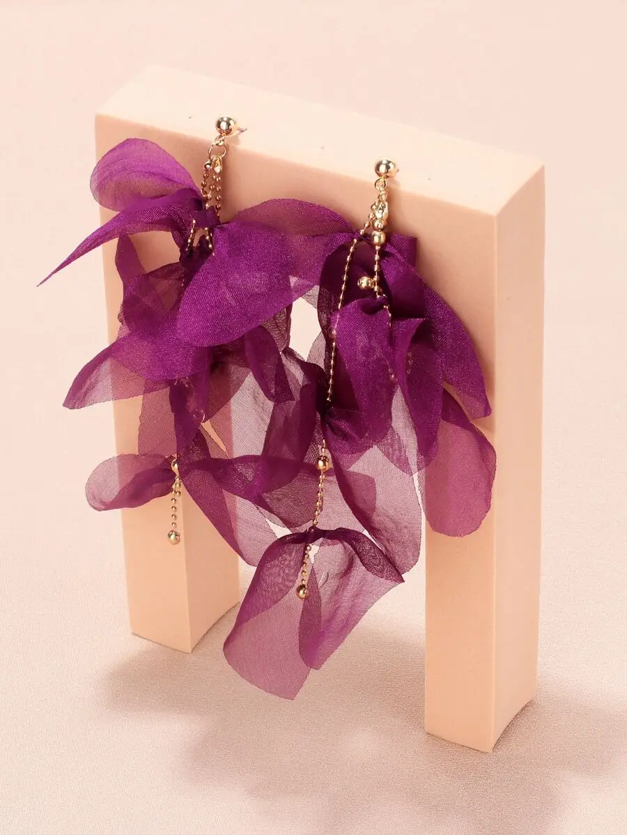 

Petal Drop Earrings For Women Purple Organza Flower Dangle Earrings