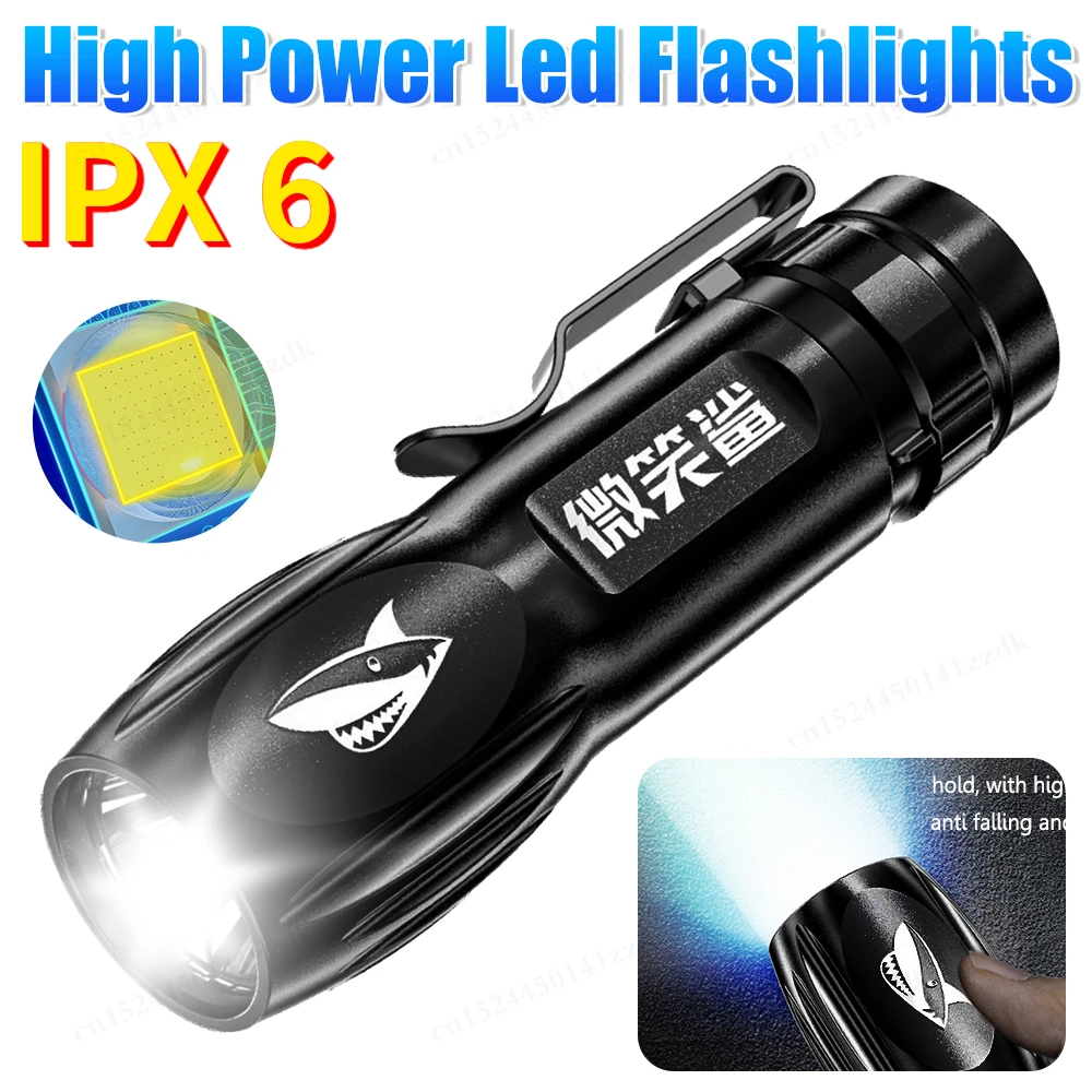 High Strong Power Led Flashlights 3 Gear Tactical Torch with Display Light USB Charging Camping Fishing Defensa Zoom Lantern For