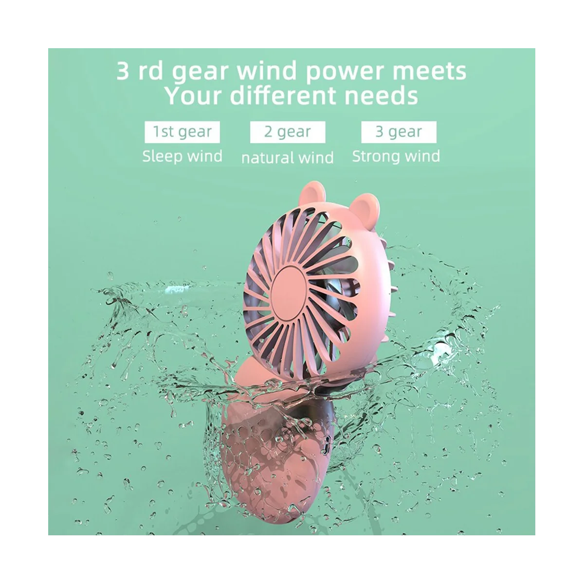 夏のポータブルミニファンスモールポケットファン漫画ファン屋外用ハンドファン電動ミニファン、ピンク