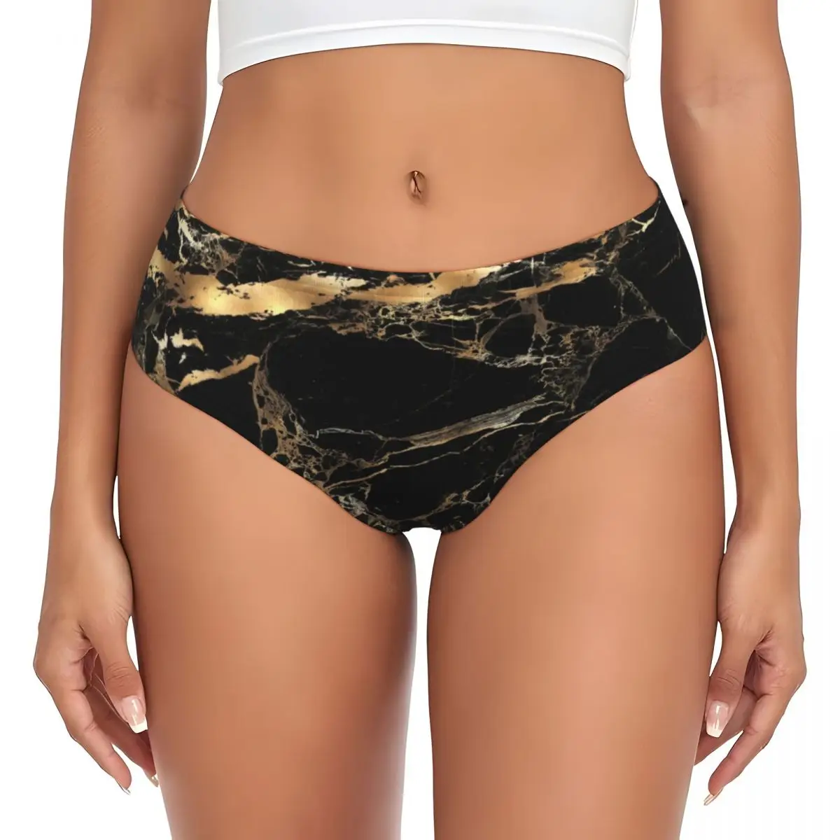 

Женские черные мраморные золотые вены на заказ, короткие трусики, женское мягкое современное нижнее белье с геометрическим рисунком, трусы