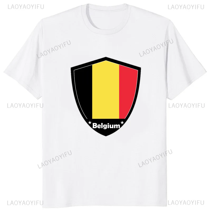 I Am Belgium Hero Graphic Printed Man Tshirt Belgium Flag Shield Tops Short Sleeve Streetwear Hipster Women T Shirt Loose Tees