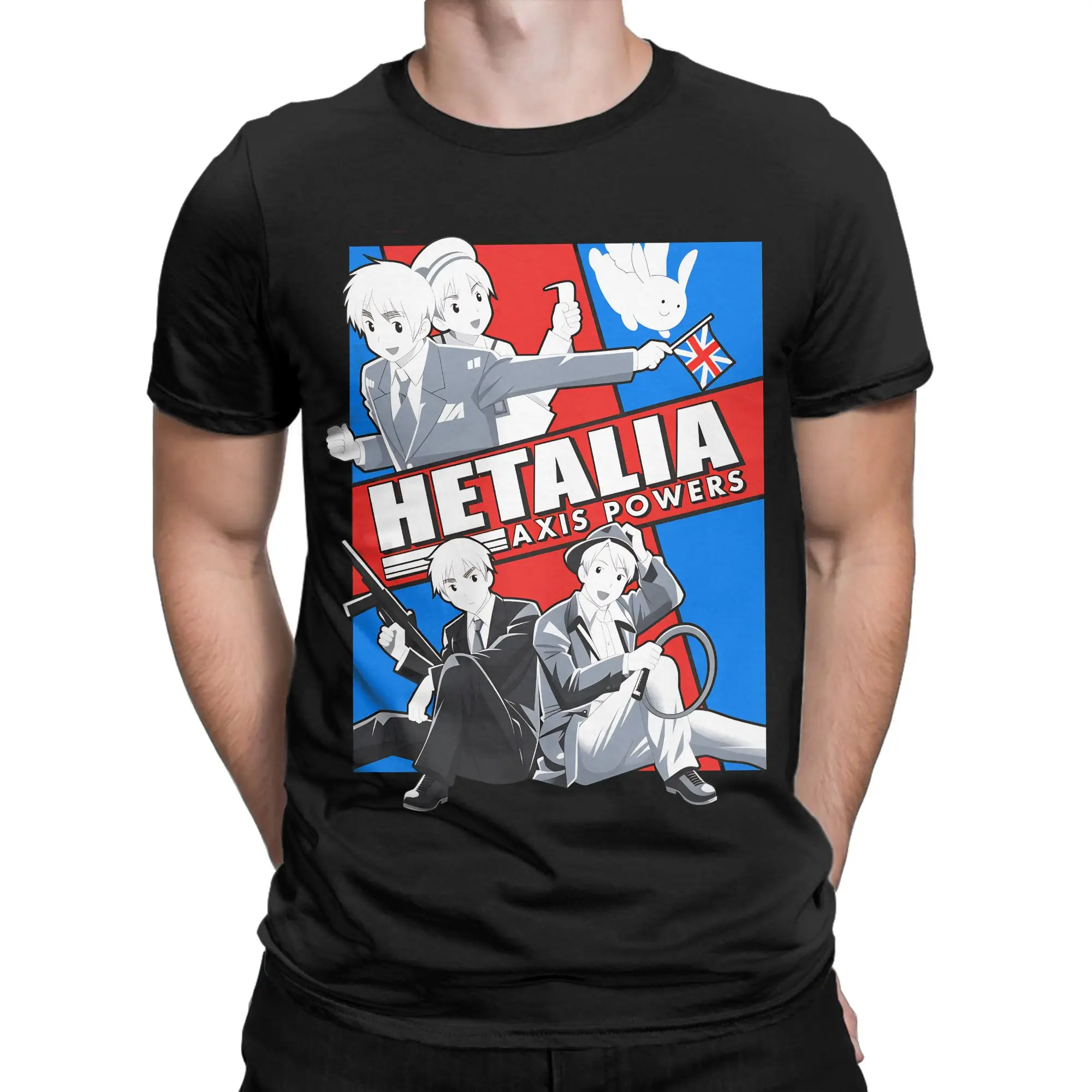 Hetalia Axis Powers T-Shirt for Men  Creative Cotton Tee Shirt Crew Neck Short Sleeve T Shirts Printed Clothes