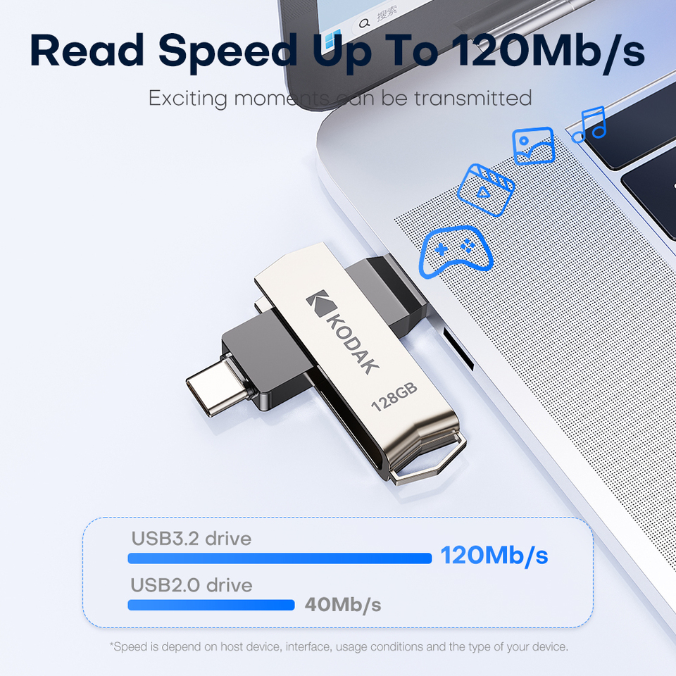  KODAK USB3.2 Type C Two in One Flash Drive 256GB 128GB 32GB Pendrive High Speed Dual Memory Stick For Smartphone Laptop 