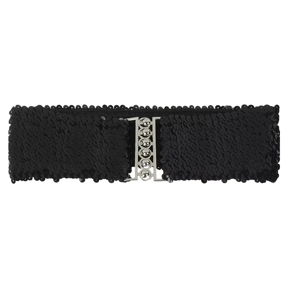 

Sparkling Sequined Wide Corset Belt Wide Elastic Stretch Sequin Elastic Cummerbunds Decorative Corset Belt