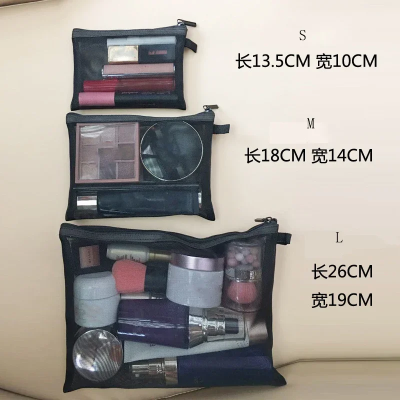 Black Mesh Makeup Bags Women Girls Cosmetic Bag Organizer Travel Portable Wash Lipstick Toiletry Sanitary Napkin Storage Bags