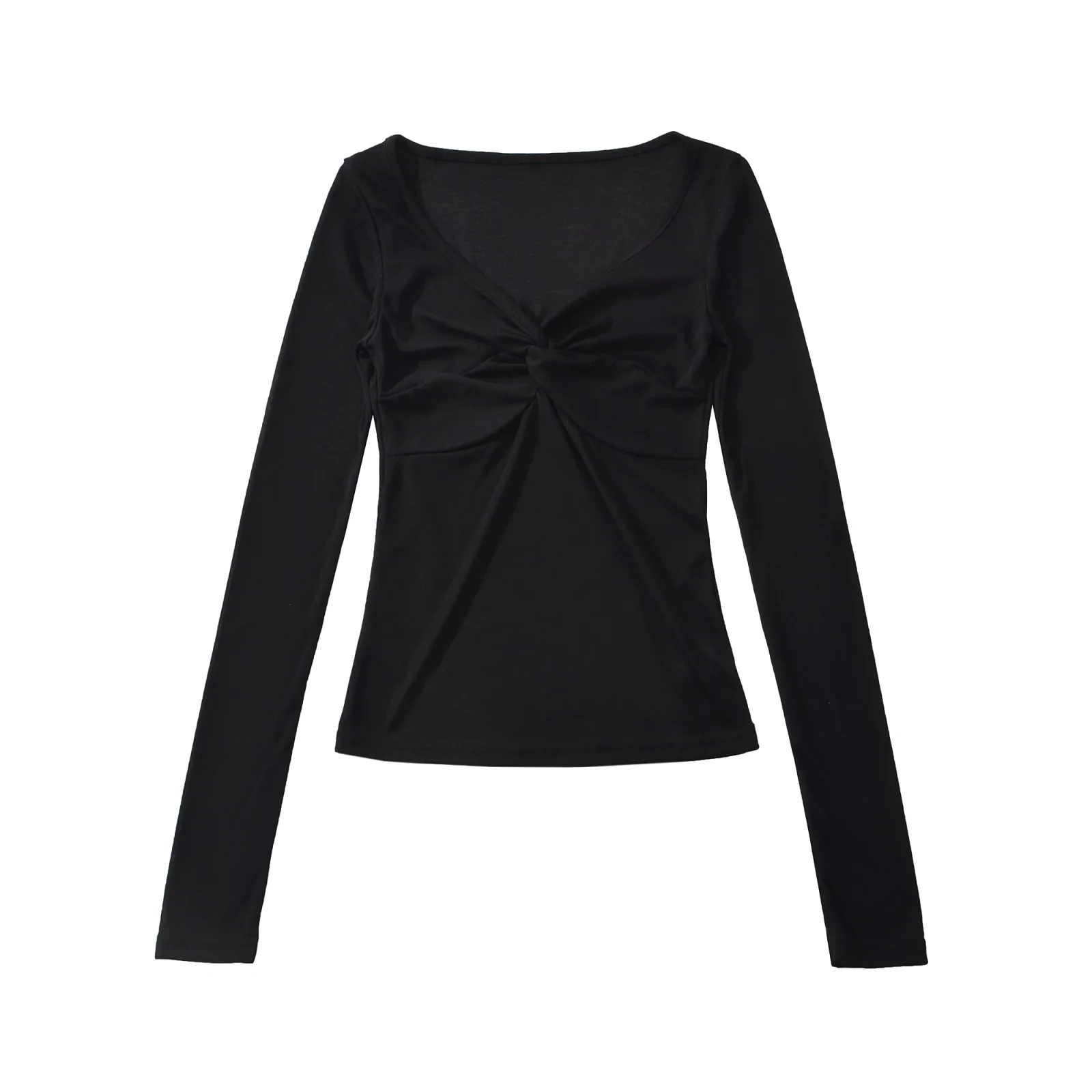 Slim Fit Long Sleeve V-Neck T-Shirt Sweet Spicy Outerwear Inner Match Waist Cinch Casual Top Knot Twist Pure Desire Network Red