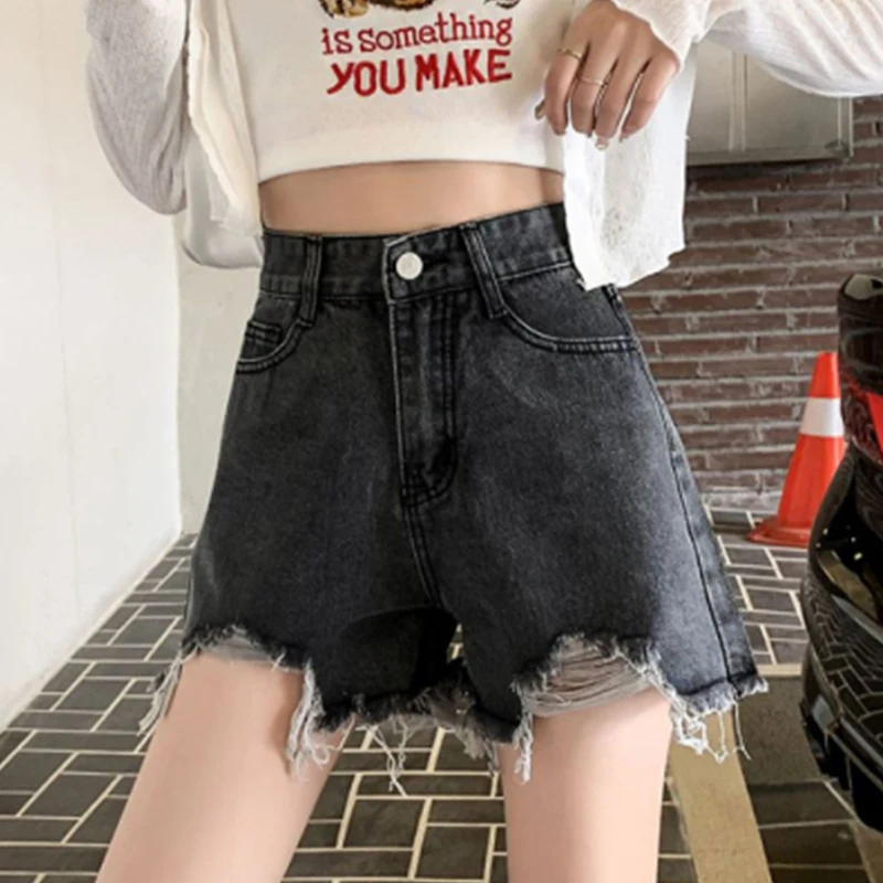 Women\'s Jeans Shorts Summer Woman Ripped High Waist Wigh Leg Jeans Shorts Casual Female Loose Denim Shorts 2024