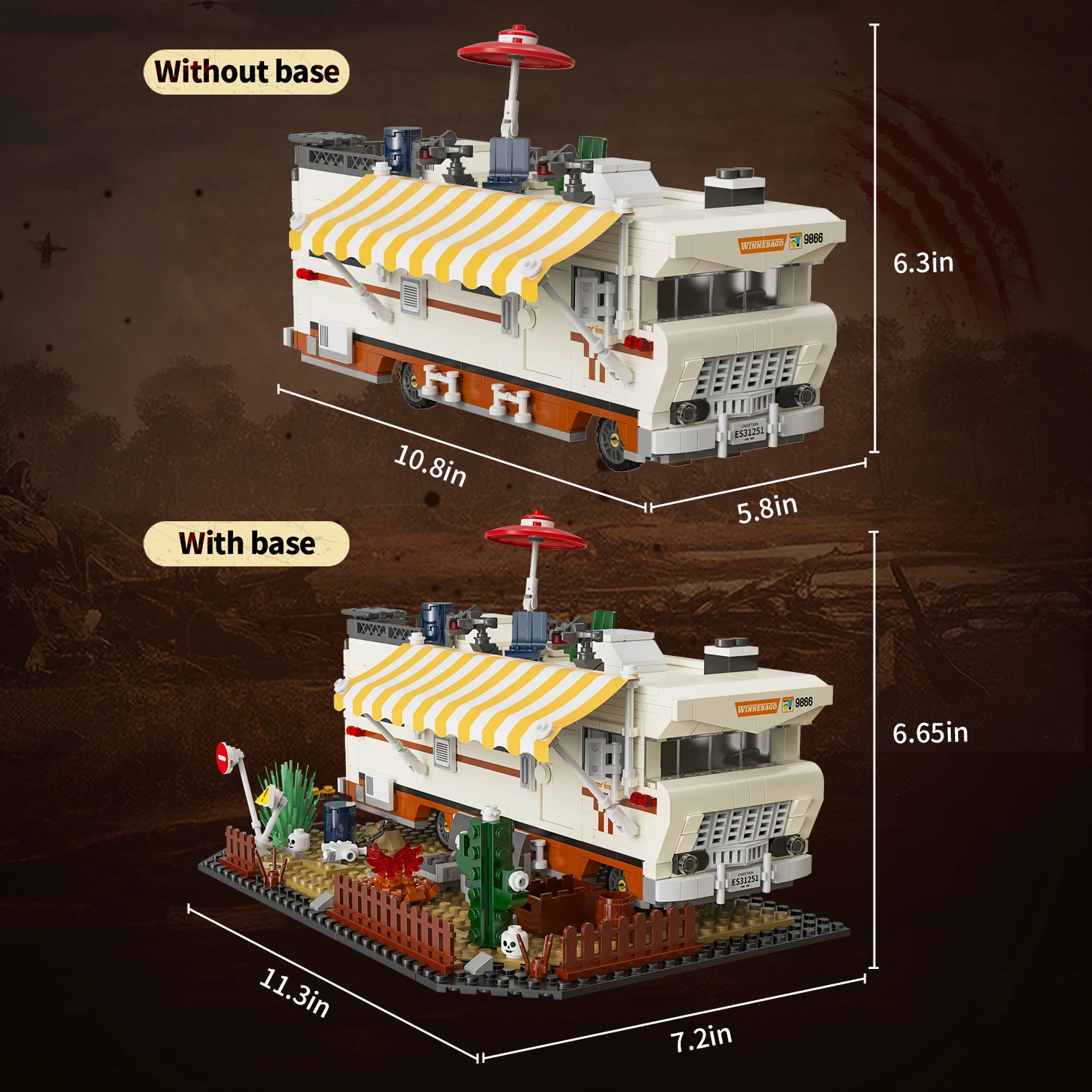 1054 pièces de blocs de construction pour camping-car, véhicule de construction, ensembles de briques, ornements de camionnette d'apocalypse, modèles de jouets, cadeaux d'anniversaire pour garçons, enfants, adultes
